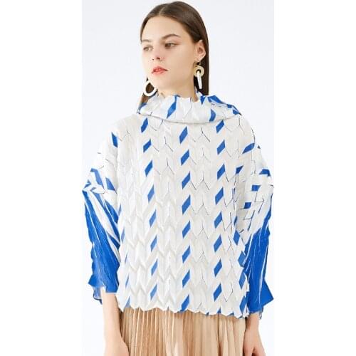 Long Sleeve Plaid Miyak Pleated Top Women Spring Autumn Pile Collar Loose Casual Sweatshirt Korean Plus Size Female Pullover