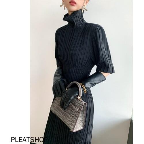 Show Field Heavy Industry Dress Female Fashionable High-necked Thin Black Spring Summer New Mid-length Dress