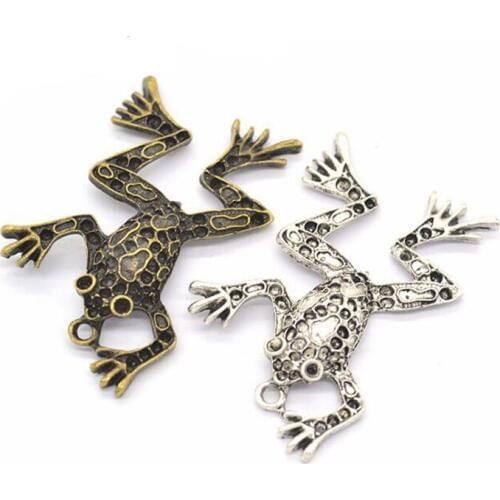 10PCS/Lot 53x33mm Vintage Silver Zinc Alloy Frog Charms Pendant For Jewelry Finding