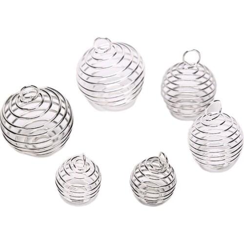 10pcs Small Shiny Silver Color Wire Wrap Cage Pendants Beads For DIY Crystals Stones Jewelry Making Craft Supply
