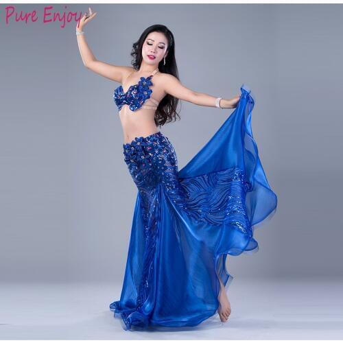 2020 Women Belly dance performance outfit new sexy diamond fishtail dress summer Dance Performance clothing Bra+long skirt 2pcs