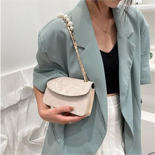 2021 Fashion Pearl Shoulder Bag Women Luxury Designer Messager Bag Handbags Female Velvet Small Square Shopping Bags Sac A Bag