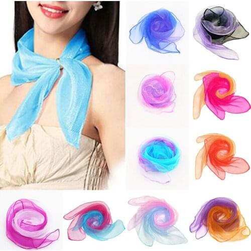 60*60cm Satin Silk Chiffon Scarf Gradient Color Square Scarf Organza Women Small Scarve Neckerchief Bandana Decorative Headscarf