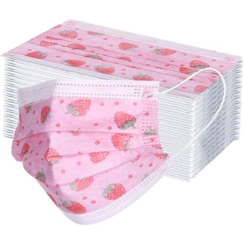 Cosplay Bandana 50pcs Children Disposable Mask Mascarillas Strawberry Printed Breathable 3-layer Non Woven Halloween Cosplay