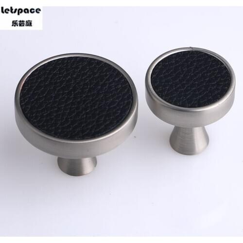 Free Shipping Fashion Hardware leather handle Zinc alloy black gray Wardrobe Cupboard Knob Single hole drawer Dresser Pulls 30MM