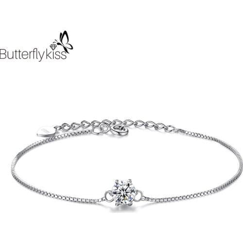 BK New Trendy AAA Zircon Bracelets For Women Real 925 Sterling Silver Simple Box Chain Bracelets Jewelry Engagement Female Gifts