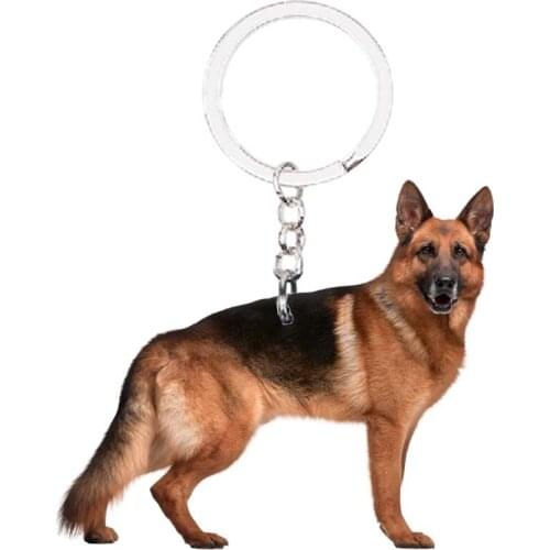 German Shepherd Dog Animal Keychain NOT 3D for car key silver chain designer cute llaveros Friends Gift plat acrylic accessories