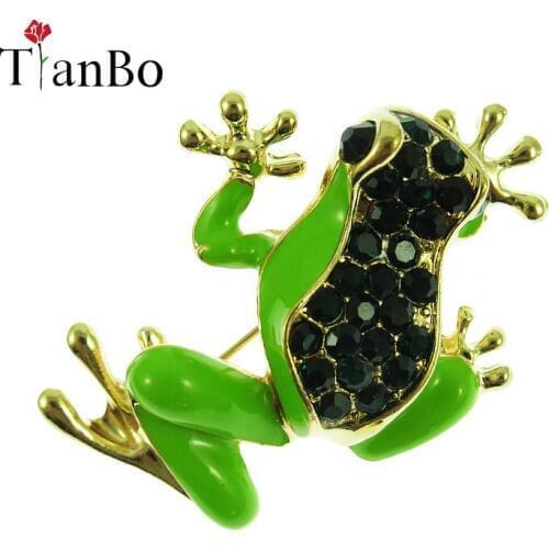 Rhinestone Green Frog Brooch Unisex Cute Animal Brooch Pin Women Men Dress Coat Accessories High Quality Ornament