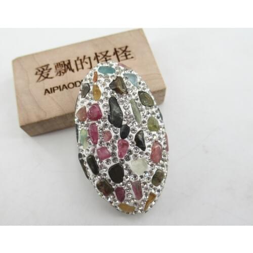 APDGG 1PC Natural Tourmaline Pave Crystal Rhinestone Oval Shape Connector Spacer Bead For Making Bracelet necklace Jewelry DIY