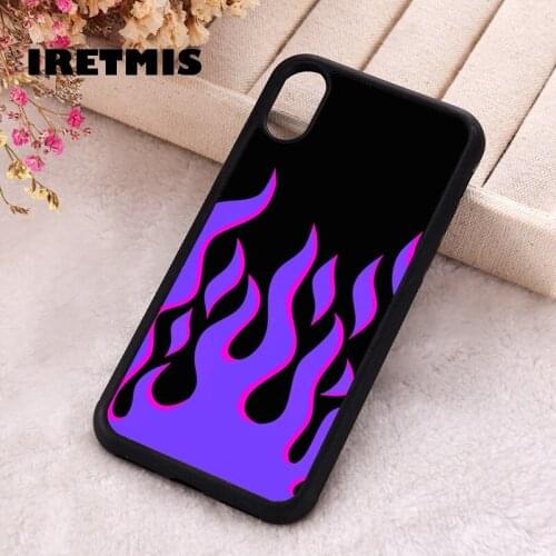 Iretmis 5 5S SE 2020 Phone Cover Case for iPhone 6 6S 7 8 Plus X Xs XR 11 12 Mini Pro Max Rubber Silicone Purple + Pink Flames