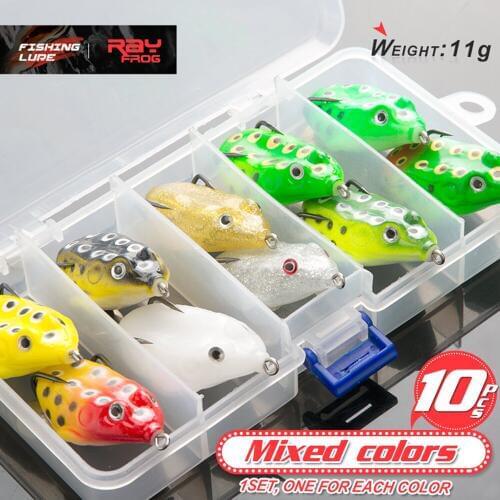DONQL Frog Silicone Fishing Soft Lure Topwater SwimBait Artificial Soft Bait Ray Frog Fishing Tackle Boxed Set Lifelike Lure