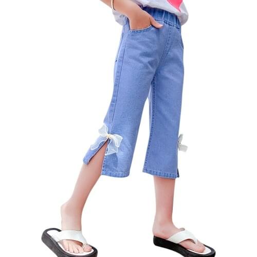 Jeans Girl Big Bow Kids Jeans For Girls Summer Children Jeans Casual Style Childrens Clothes 6 8 10 12 14