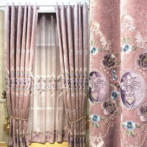 European purple Xuenier bedroom embroidered curtains finished custom living room balcony pastfor Bedroom Window Treatment Drapes