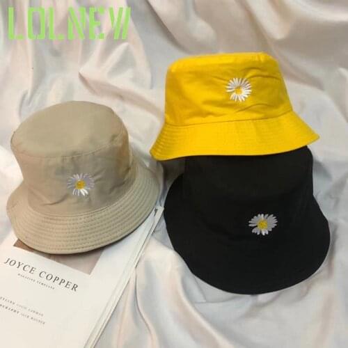 2020 Korea Small Daisies Bucket Hat Women Men Fashion Girls Femme Panama Hat Colorblock Flat Top Hip Hop Fisherman Hat