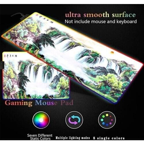 Waterfall Landscape Gaming MousePad Locking Edge Anti-slip Natural Rubber Mouse Pad LED Light Mousepad RGB Desk Mat for CSGO