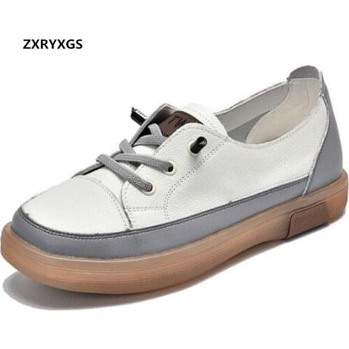 ZXRYXGS Top Cowhide Full Genuine Leather Shoes Casual Sneakers 2021 New Stylish Women Shoes Wear-resistant Soft Sole Flat Shoes