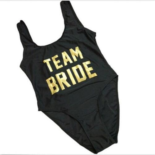 TEAM BRIDE Gold Letter Print Sexy Thong One Piece Swimsuit Women High Cut Monokini Swimwear Beach Backless Funny Bathing Suit