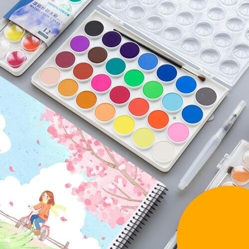 LifeMaster Simbalion Embossing Powder Watercolor Paint Boxes with Brush Aquarela Watercolor Pigment Kids Paint Set Art Supplies