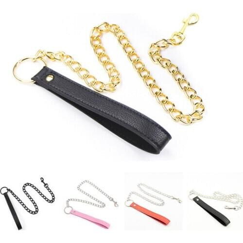 Metal Chain with Leather Handle for Bdsm Bondage Couples Flirting Adults Games Sex Toys of Handcuffs Neck Collar Slave Roleplay