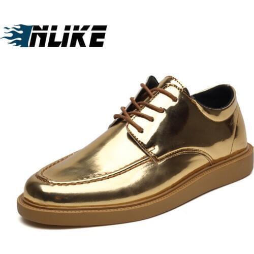 INLIKE Bling Shiny PU Leather Lace Up Fashion Sneakers Board Shoes Gold Sliver