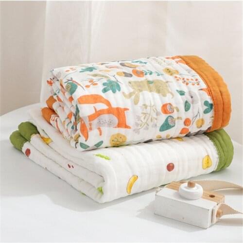 Muslin Blanket 100% Cotton 6-Layer Bedding Quilt Newborn Soft Thicken Gauze Swaddle Blanket Baby Cartoon Wrap Bath Towel