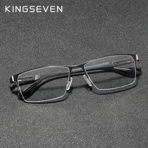KINGSEVEN Mens Glasses Pure Titanium Half Frame Fashion Trending Eyewear Myopia Prescription Optical Eyeglasses