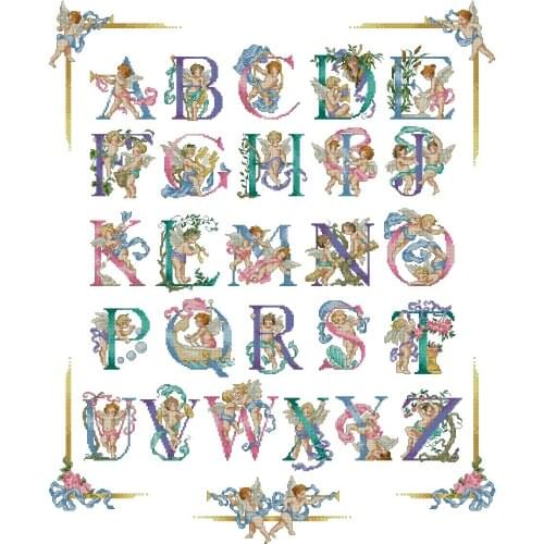 Angel boy letter abc-63-75 Cross Stitch Set Cross-stitch Kit Embroidery Needlework Craft Packages Cotton Fabric Floss