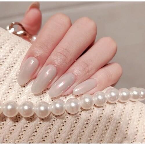 24pcs White Pearl Detachable False Nail Set Full Cover For French Decoration Press On Fake Nails Art Extension Tips With Glue