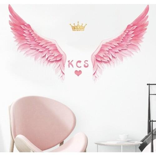 Pink Crown Feather Wall Stickers for Girls room Kids room Nursery Wall Decor Vinyl PVC Wall Decals Home Decor Art Murals Sticker