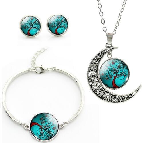 2016 New Life Tree pendant Necklace Stud Earrings Bangles Bracelets women Jewelry Sets Gift Vintage Jewerly JS202