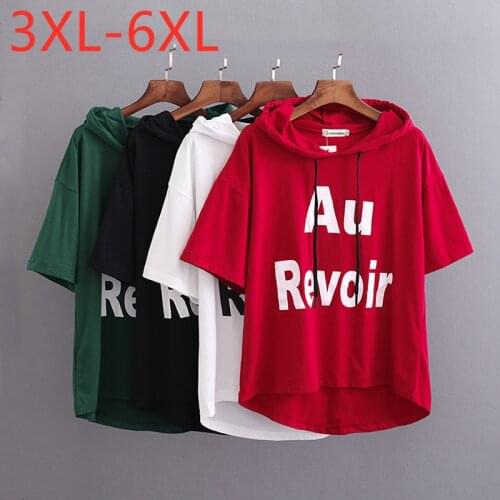 New 2021 Ladies Summer Plus Size Hoodie Tops For Women Large Short Sleeve Loose Cotton Red Green Letter T-Shirt 3XL 4XL 5XL 6XL