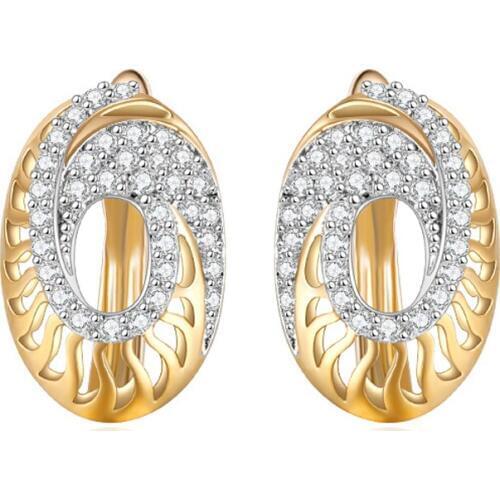 New Fashion Design Hollow Round Cubic Zirconia Earring Geometric Flower CZ Stud Earrings for Women Exquisite Jewelry Girls Gifts