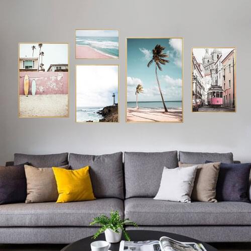 Landscape Canvas Poster Nordic Decoration Bus Ocean Beach Wall Art Print Painting Decorative Picture Scandinavian Home Decor