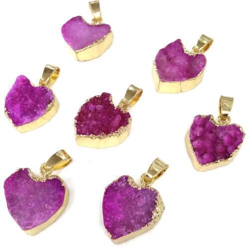 Natural Stone Quartz Heart-shaped Pendants Crystal Cluster Necklace Pendant for Jewelry Making DIY Necklace Accessories16x28mm