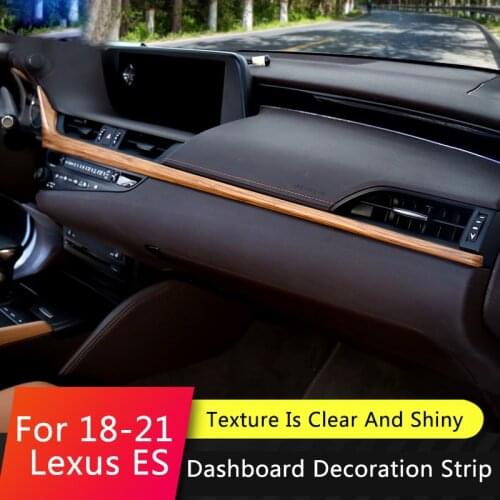 QHCP Car Dashboard Trim Strip Center Console Trims Stickers ABS Wood Grain Carbon Fiber Black 2Pcs For Lexus ES200 260 300H 2018