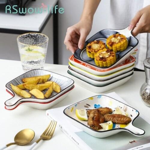 22*15.5*3.2cm Christmas Plate Creative Ceramic Dish Underglaze Household Baked Rice Pan with Single Handle for Kitchen Dishes