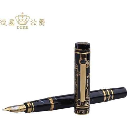 Luxury 18k Gold Pen Germany Duke 0.5mm Writing Point Fountain Pen High-end Business Gift Ink Pens with A Gift Case Free Shipping
