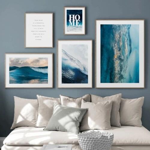 Blue Sea Wave Landscape Quotes Wall Art Canvas Painting Abstract Nordic Posters And Prints Wall Pictures For Living Room Decor