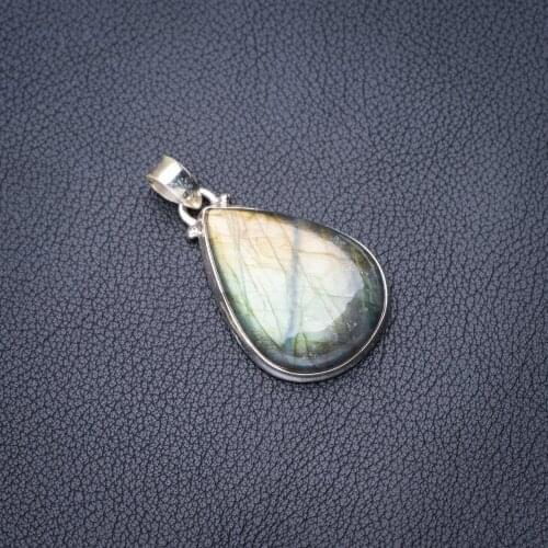StarGems Natural Blue Fire Labradorite Handmade 925 Sterling Silver Pendant 1.5" E3741