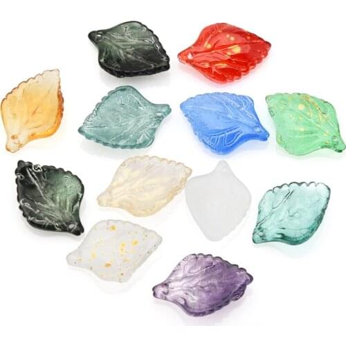 20Pcs 16x23mm Glass Leaf Beads Crystal Pendants Multi Gradient Color Leaves Shape For Jewelry Making Earrings DIY Accessories