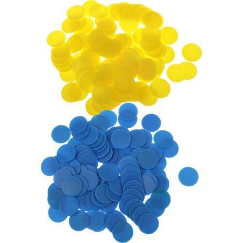 Pack of 200 Plastic Board Game Counters Game Chip Kids Numeracy Teaching Toy Yellow Blue