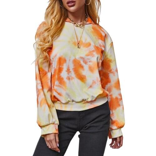 Women’s Tie Dye Printed Hoodies Fashion Long Sleeve Loose Hooded Tops Sweatshirts