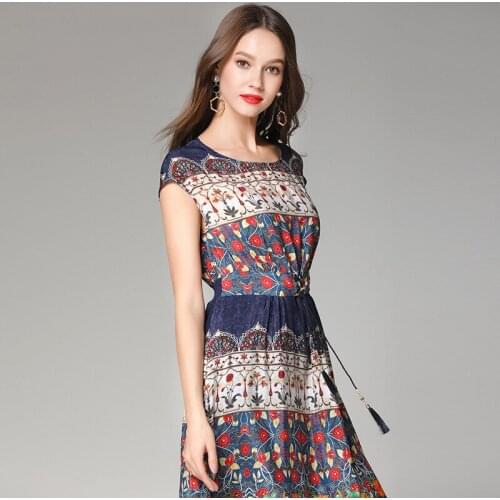 Women 2020 Summer Real Floral Beach Dresses Elegant Boho Vintage Dress 200% Mulberry Silk Vestidos Fsz-29009 KJ5644