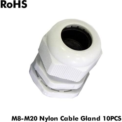 10Pcs White Black Waterproof Nylon Plastic Cable Gland Connector IP68 M8 M10 M12 M16 M18 M20