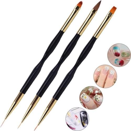 3pcs Nail Art Liner Painting Brush Pen DIY Flower Line Stripes Grid Pattern Drawing Tips French Design 2 in 1 Manicure Tool
