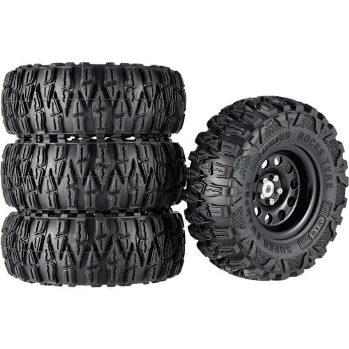 4PCS 2.2 Inch Rubber Tyres & Black Metal Beadlock Wheel Rim for 1:10 Axial SCX10 Traxxas TRX-4 RC Rock Crawler RC Car