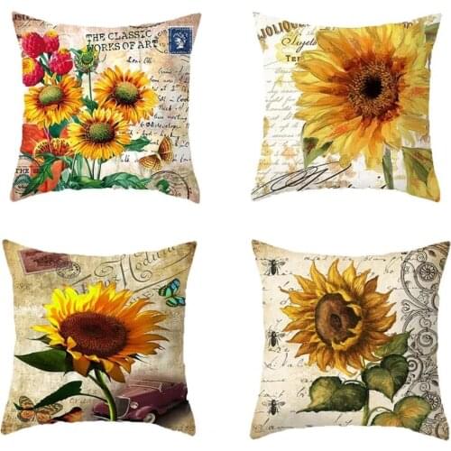 4 Pcs 45*45 Square Throw Pillow Home Decor Pillowcover Soft One Side Printing Cotton Flax Wear-resistant Throw Pillows Cover