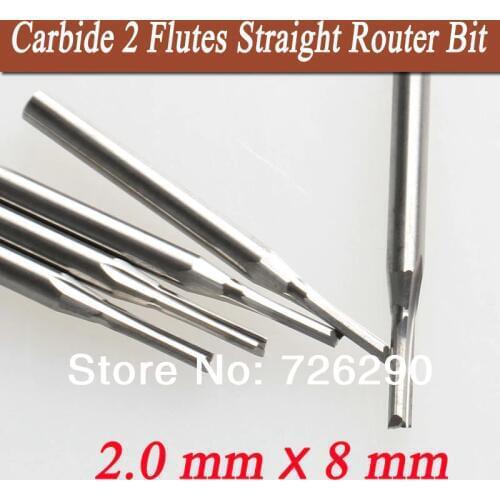 5pcs 3.175*2.0*8mm Two straight knife milling cutter end mill cutters tools for carving wood