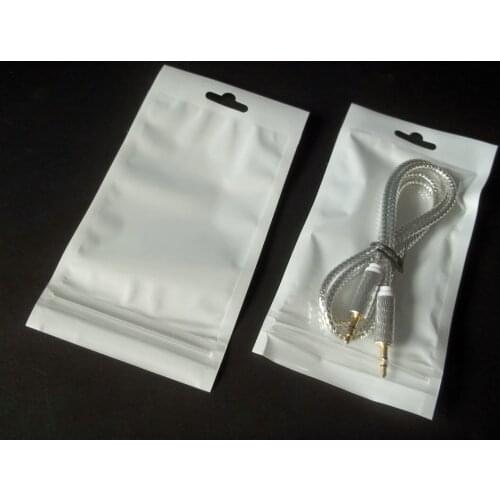 500pcs 8.5*16cm clear Wite Zipper Plastic Retail Packaging poly pp bag for Cell Phone Data line charger Hang Hole Package Bag