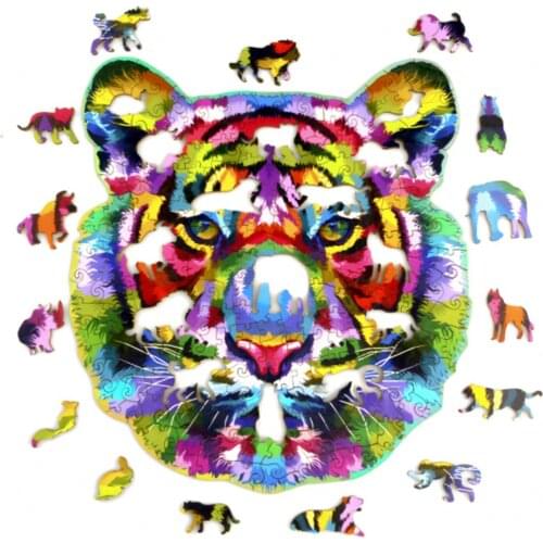 96pcs Jigsaw Rainbow-tiger Wooden Puzzle Toy Jigsaw Cartoon Animal Unique Shape Pieces For Adults And Kids For Children Gift